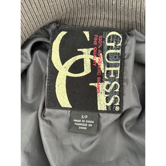 Vintage Y2K GUESS Bomber jacket gray plaid skull wings guitar size Small - Picture 2 of 9